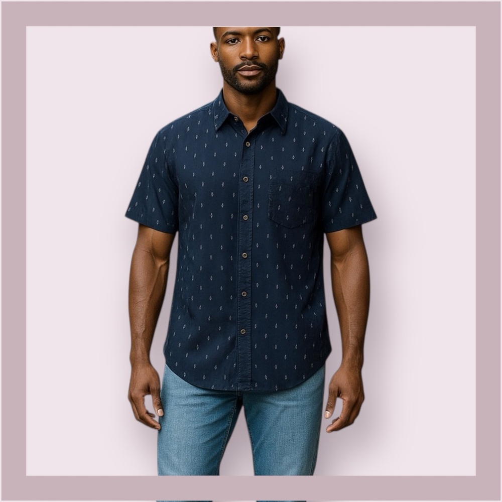 Croft & Flow Navy Flamingo Print Button Down Shirt